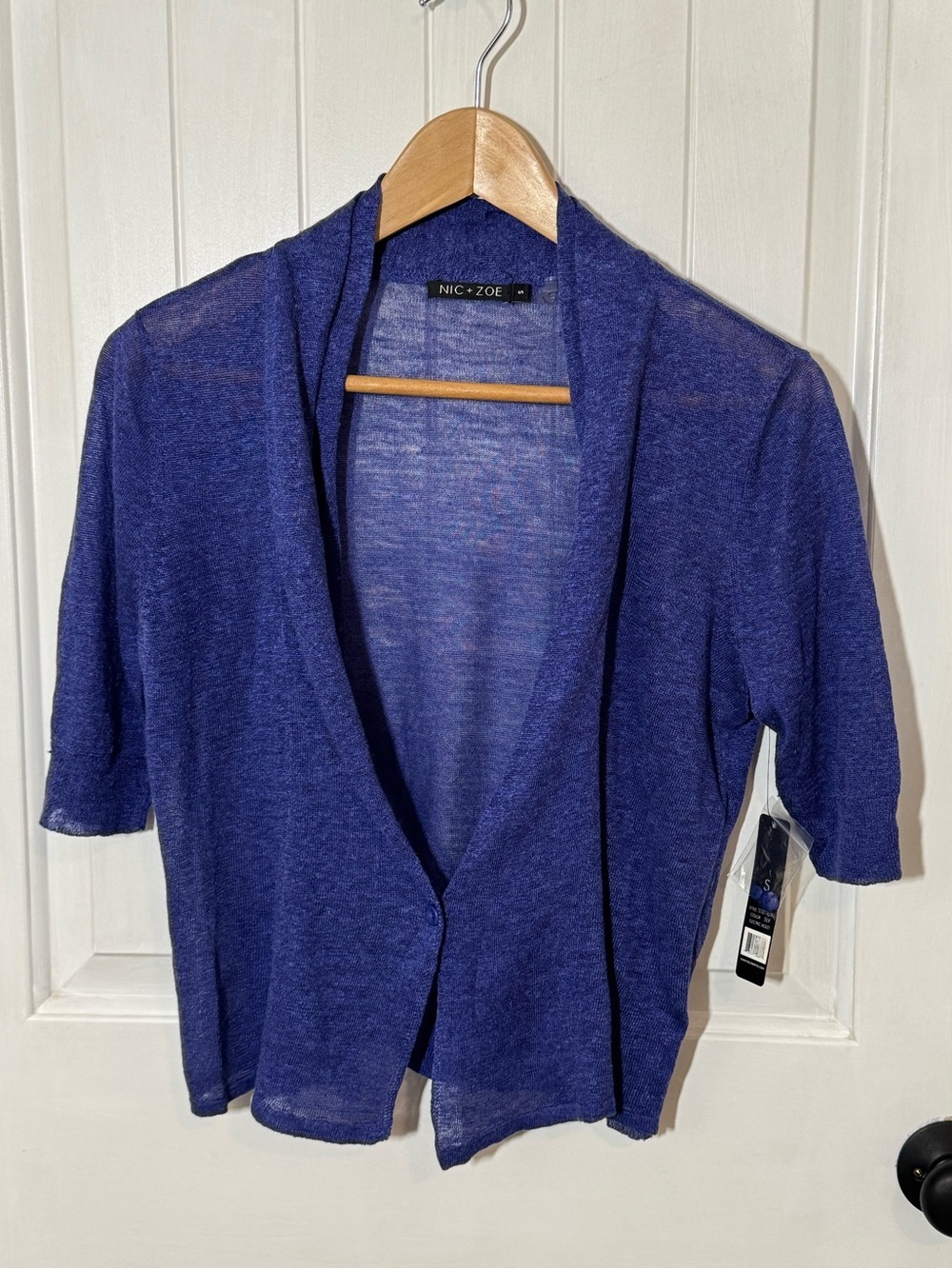 NIC+ZOE One Button Short-Sleeve Cropped Cardigan in Electric Violet